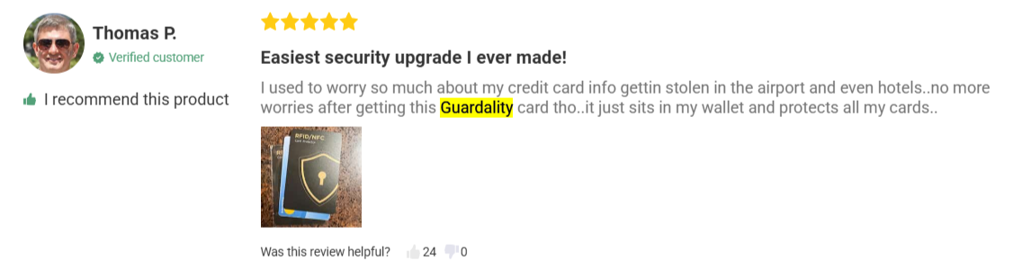 Guardality Safe Card Protection Customer Reviews